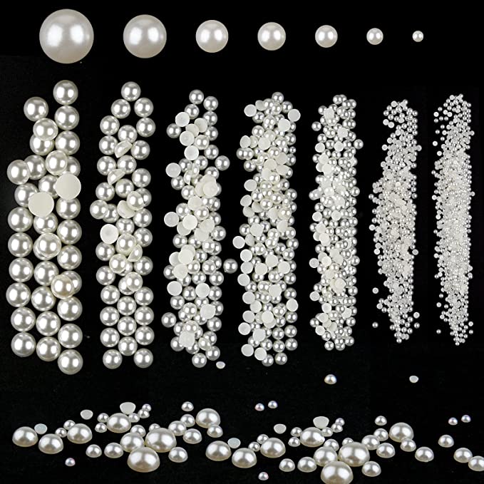 Flatback Half Round and AB Pearl Beads 7 Sizes